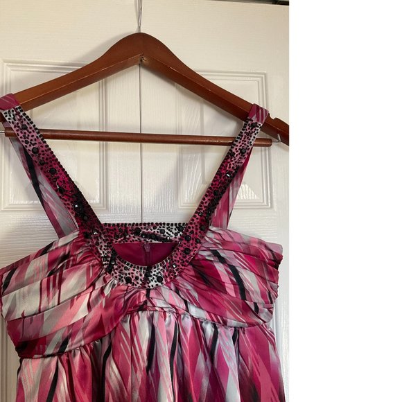 Patterned Fuchsia Empire Waist Party Grad Prom Dress - Picture 2 of 4